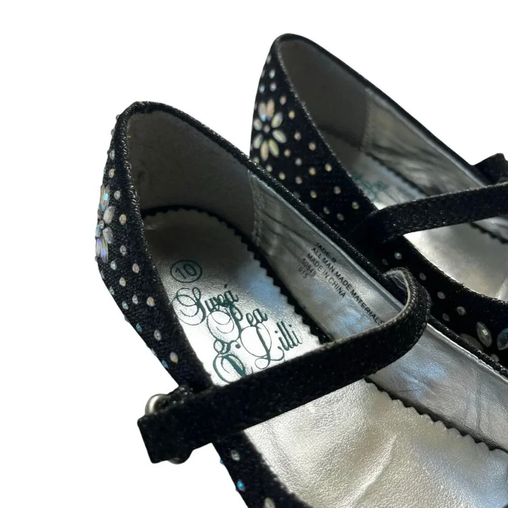 Sweet Pea & Lilli Girls Black Rhinestone Dress Shoes Size 10